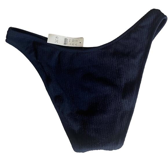 J Crew Steel Blue Textured Curved-Waist Cheeky Bikini Bottom Size Large NWT - Picture 2 of 5